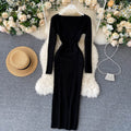 Rochii Croysier pentru femei, 2021, sexy, fără bretele, tricotate cu nervuri, rochie bodycon pentru femei, iarnă, cu mâneci lungi, pulover midi, haine
