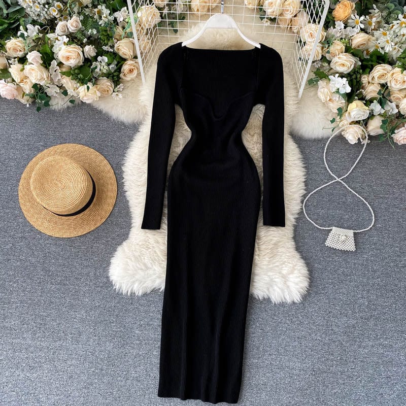 Croysier Dresses For Women 2021 Sexy Strapless Ribbed Knitted Bodycon Dress Women Winter Long Sleeve Midi Sweater Dress Clothes