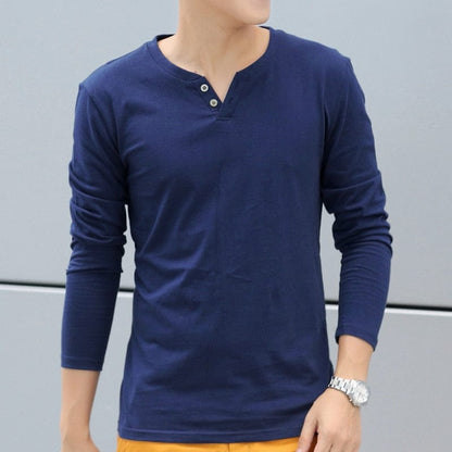 New Long Sleeve Autumn Linen t shirts Male Casual men tops Tee Shirt Homme Fashion V-Neck Tops tshirt Solid Color White Cotton