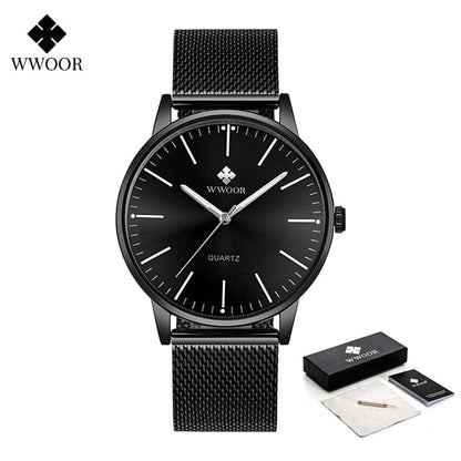 WWOOR Men Gold Watches  Luxury Brand Men Fashion Quartz Golden Clock Male Simple Sports Waterproof Wrist Watch Zegarek Meski