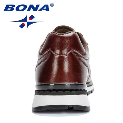 BONA  New Designers Popular Men Sneakers Lace-up Full Grain Leather Men Casual Shoes Fashion Men Shoes Leisure Footwear