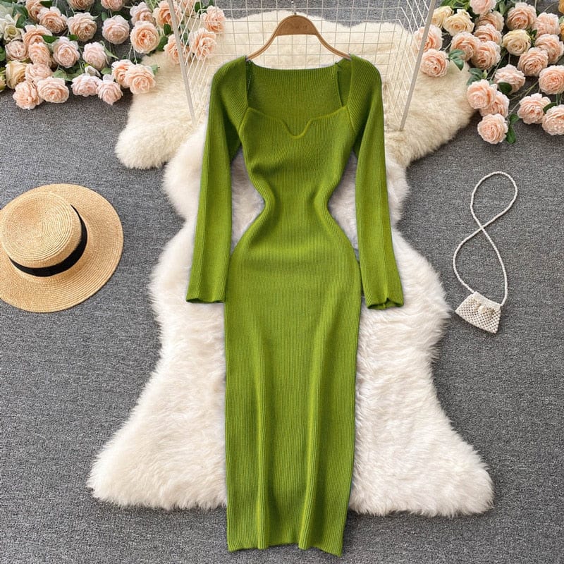 Croysier Dresses For Women 2021 Sexy Strapless Ribbed Knitted Bodycon Dress Women Winter Long Sleeve Midi Sweater Dress Clothes