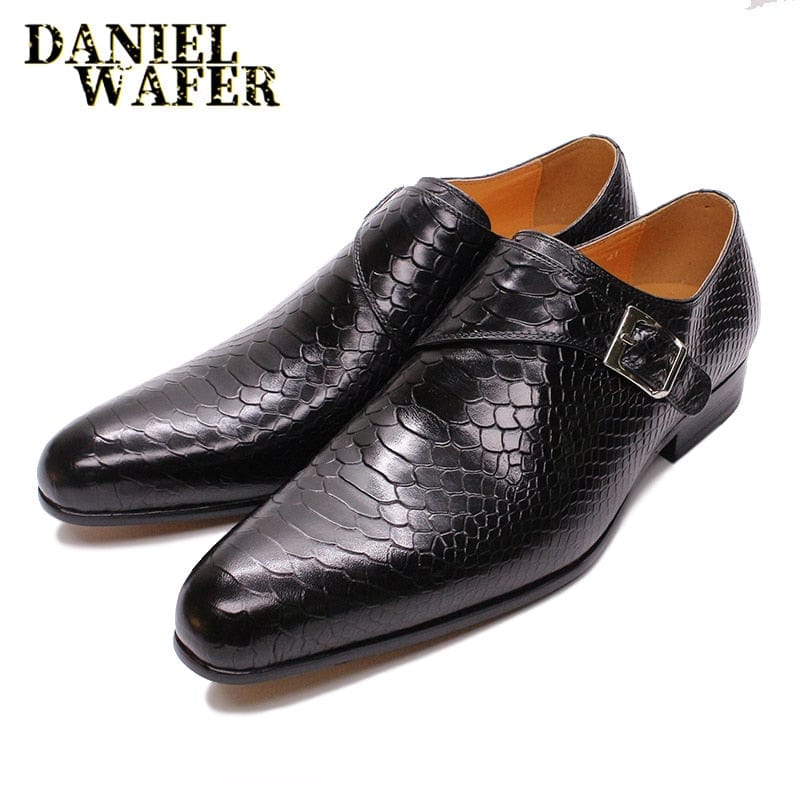 LUXURY MEN LOAFERS SHOES SNAKE SKIN PRINTS MONK STRAP SLIP ON BROWN BLACK CASUAL SHOES FORMAL DRESSES OFFICE men&#39;s summer shoes