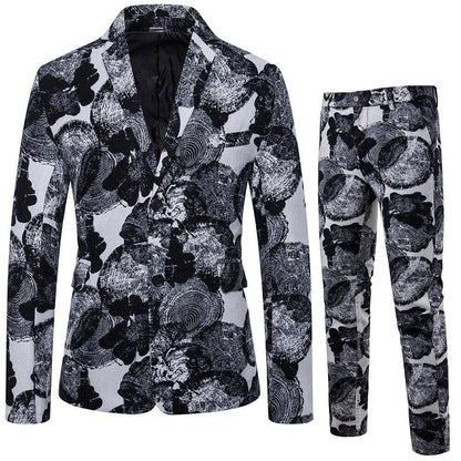 New Men's Fashion Suit Two-piece Casual Blazers 3D Floral Print Fashion Men Blazer Mens Suits with Pants Party Stage Bar