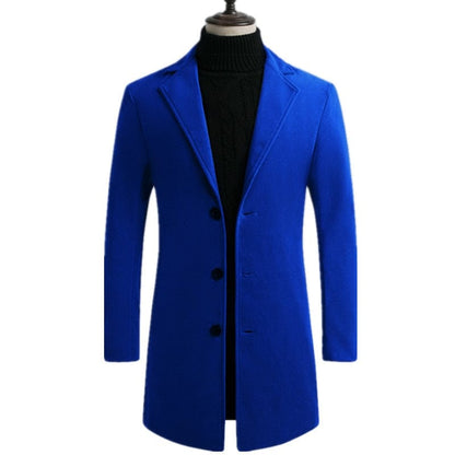 New Men's Casual Long Windbreaker Jacket / Male Solid Color Single Breasted Trench Coat Jacket
