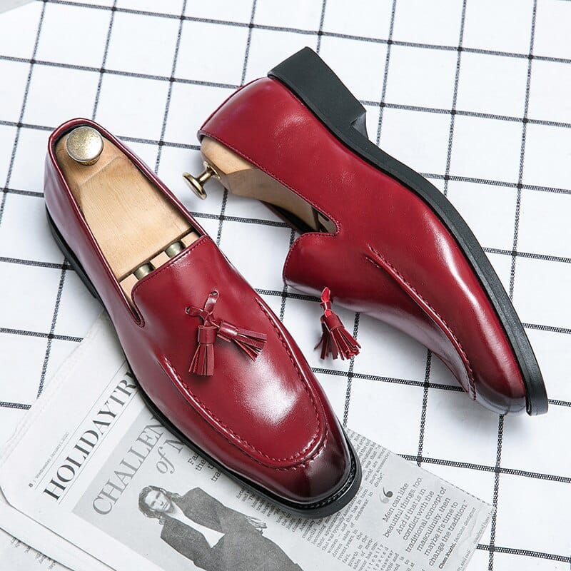 Loafers for Men  Wedding Shoes Red Pu Leather Tassels Men Handmade Shoes Free Shipping for Men Shoes Zapatos Hombre Vestir