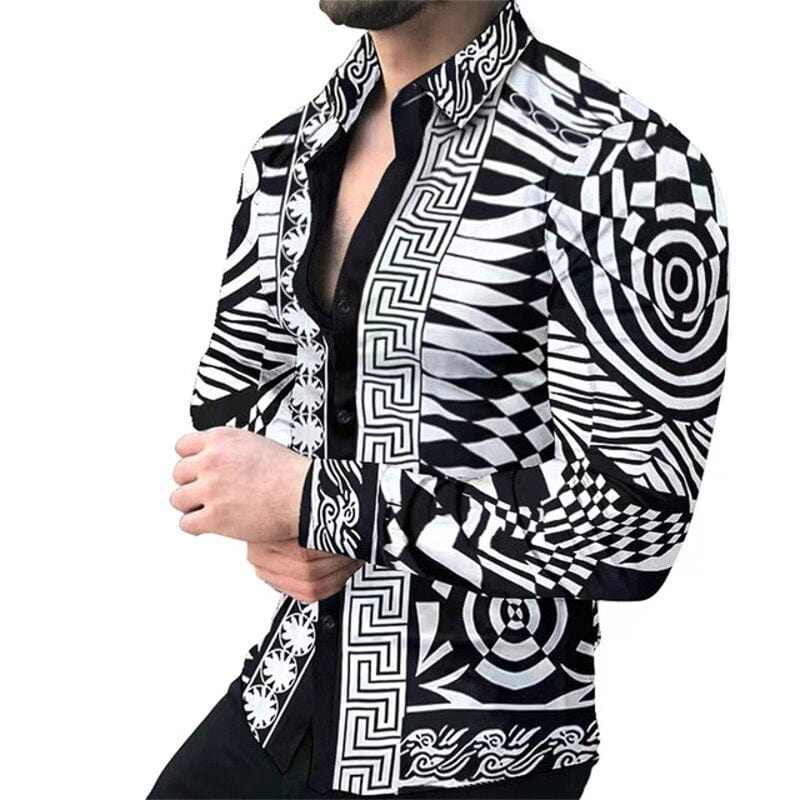 New Retro Men's Shirts Casual Shirts Light Luxury Pattern Printing Long Sleeved Tops Men's Clothing Cardigan Shirt XS-8XL