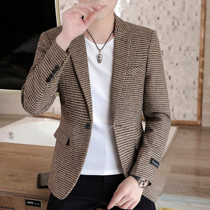 Brand Men Blazer Personality Wild Men's Suit Jacket High Quality Fashion Plaid Print Slim Fit Warm Blazer Coat Male S-3XL