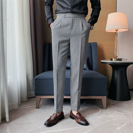 Men 2023 Spring Autumn New Fashion Plaid Casual Pants Male Slim Fit Suit Pants Men Streetwear Social Business Trousers