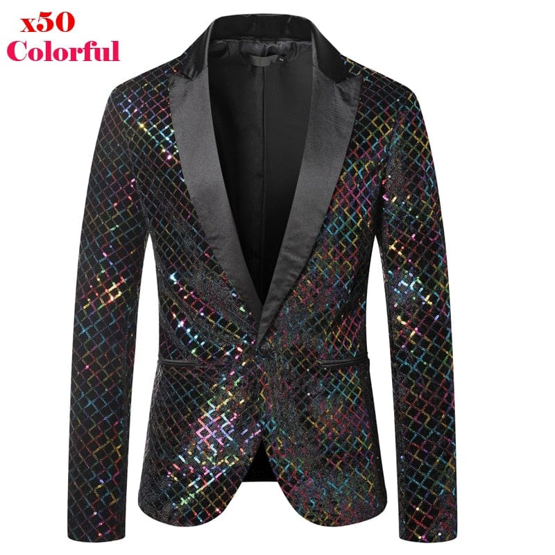 Silver Sequin Plaid Blazer Jacket Men 2019 Fashion Slim FIt One Button Dress Suit Blazer Male Party Wedding Stage Costume Homme