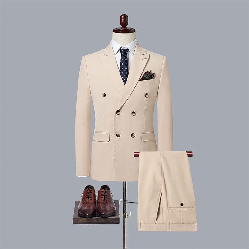 2022 Fashion New Men&#39;s Casual Boutique Double Breasted Solid Color Business Suit Jacket Trousers Pants 2 Pcs Set Blazers Coat