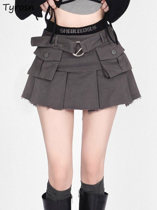 Miniskirt Female Splicing Retro Sexy Pleated All-match Street Personality Hot Girl Summer Denim Quality Skirt Above Knee Mini