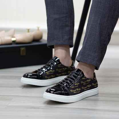 DANIEL WAFER Men's Casual Shoes Luxury Patent Leather Shoes Male Fashion High Quality Lace Up Flats Comfortable Sneaker for Men