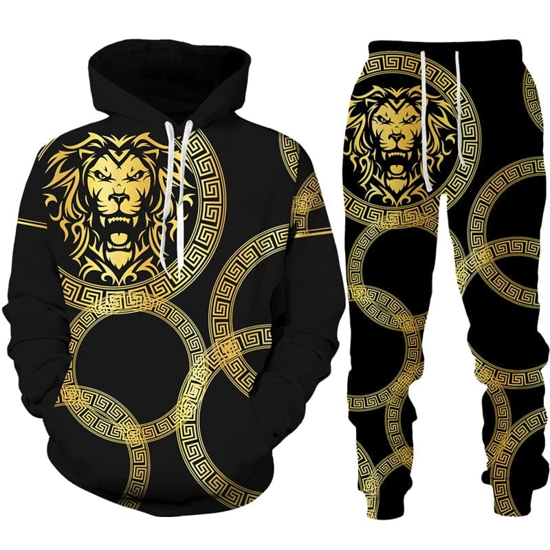 3D Printed Animal Lion Tiger Pattern Hoodie Pants Suit Male Autumn Winter Casual Sweashirt Pullover Men Tracksuit Set Fashion