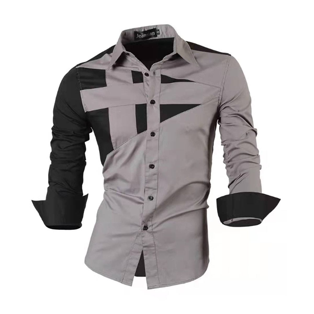 FEGKZLI New Men&#39;s Spring Summer Patchwork Shirts Casual Long Sleeve Slim Fit Shirts Button Up Shirt Men