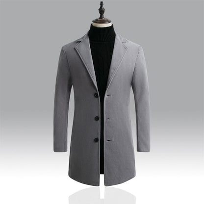 New Men's Casual Long Windbreaker Jacket / Male Solid Color Single Breasted Trench Coat Jacket