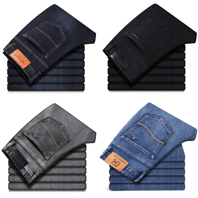 2022 New Men&#39;s Stretch Regular Fit Jeans Business Casual Classic Style Fashion Denim Trousers Male Black Blue Gray Pants