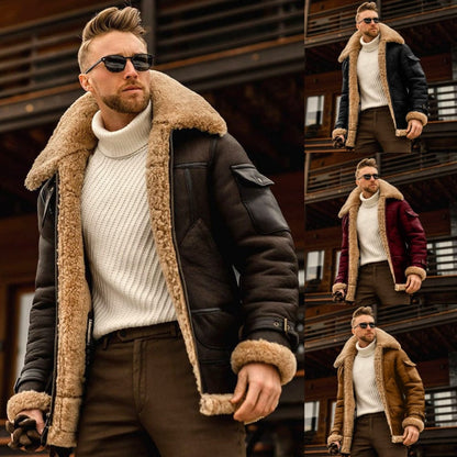 Autumn and Winter Premium New Men's Fur Thickened Mid Length Leather Jacket
