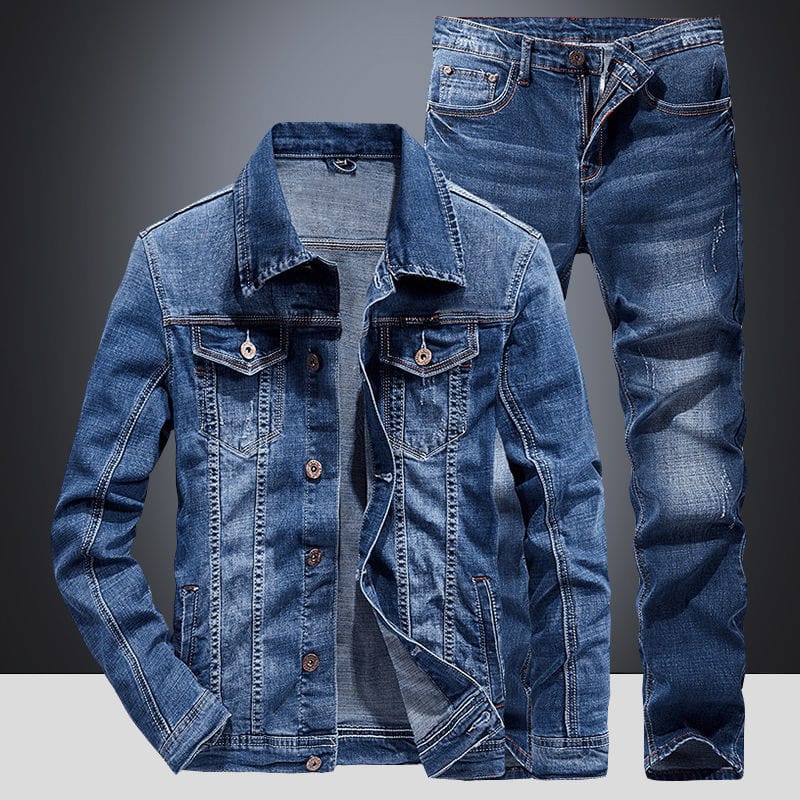 Spring denim jacket men 2021 new suit jacket jacket pants two pieces of men&#39;s spring and autumn models