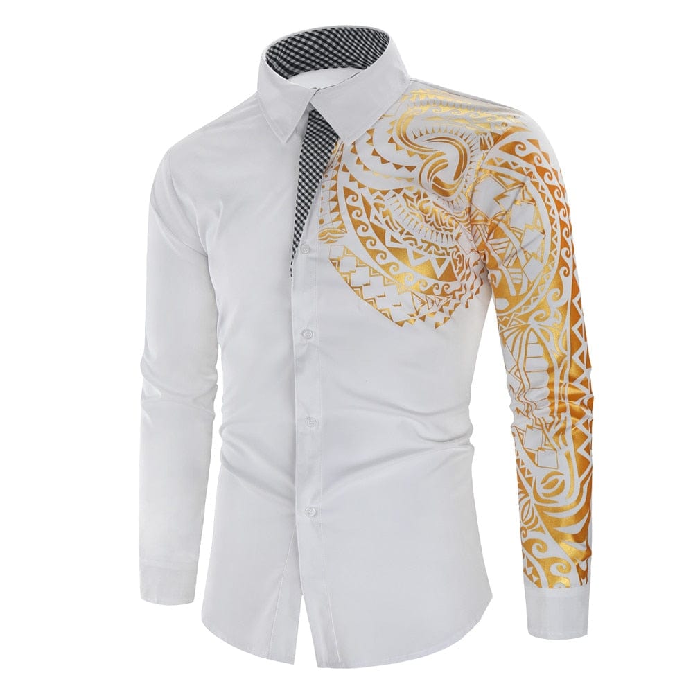 2023 Men's Brand Shirt Men's Luxury Gold High Quality Long Sleeve Shirt Business White Black Men's Dress Prom Social Print Shirt