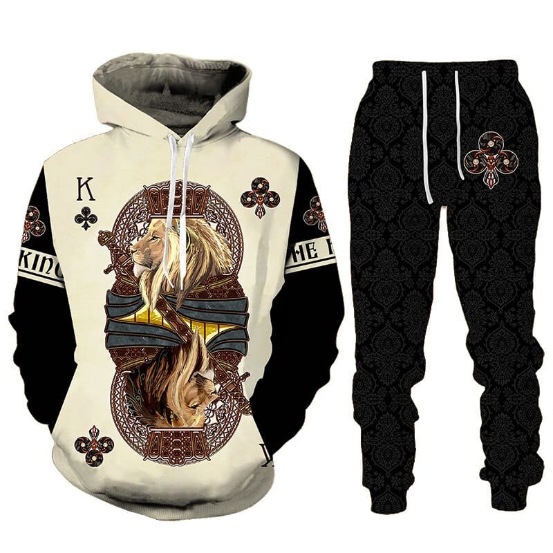Lion Printed Men Hoodies Two Piece Sets Autumn Winter Male Hoodie Jogging Tracksuit Autumn Winter Mens Hooded Sweatshirt Sets