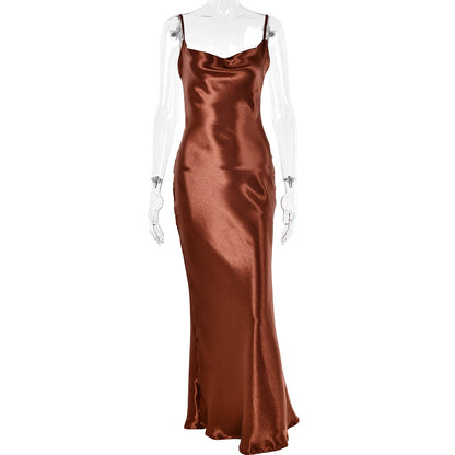 JULISSA MO Sexy Spaghetti Strap Backless Summer Dress Women Satin Lace Up Trumpet Long Dress Elegant Bodycon Party Dresses