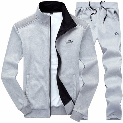New Men Sets Fashion Sporting Suit Warm Embroidery Zipper Sweatshirt +Sweatpants Men Clothing 2 Pieces Sets Slim Tracksuit
