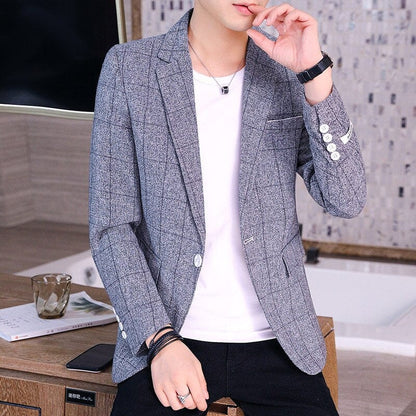 New Men Business Fashion Suit Blazer Plaid Design Plus Size Casual Male Slim Fit Dress Jacket Coat Americana Hombre