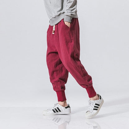 MrGB  Chinese Style Men Cotton Linen Harem Pants Streetwear Man Casual Joggers Harajuku Elastic Waist Male Oversized Trouser