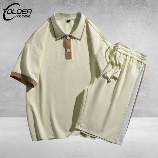 2023 Fashion Men&#39;s Tracksuit Suit Summer Streetwear T shirts Outfit Shorts 2 Piece Set POLO Tee Unisex Jogging Couple Sportswear