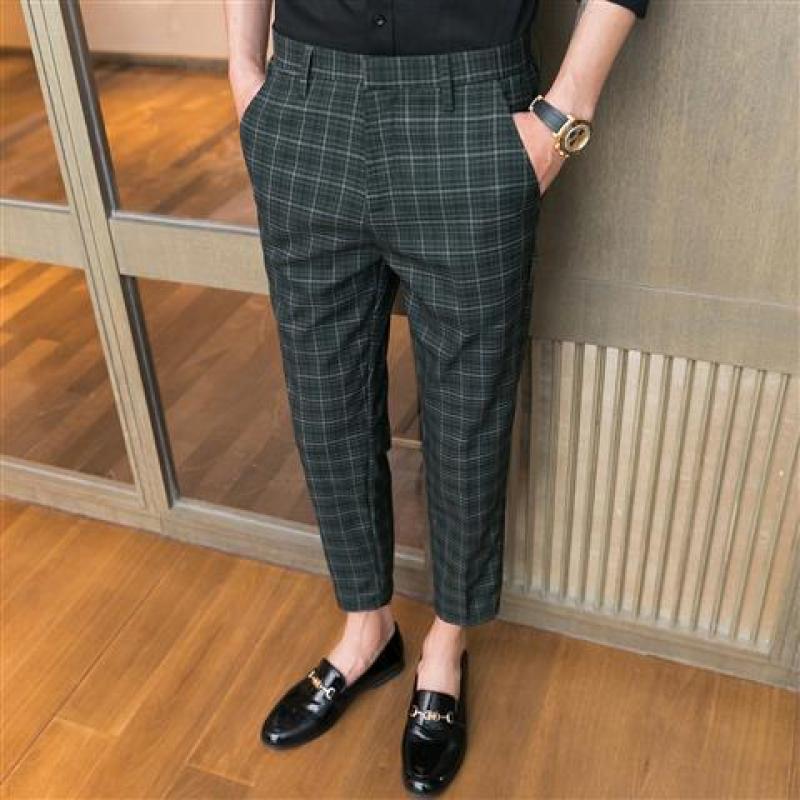 2023 Men Spring New Business Casual Suit Pants Male Slim Fit Social Suits Pants Men Stretch Streetwear Plaid Trousers