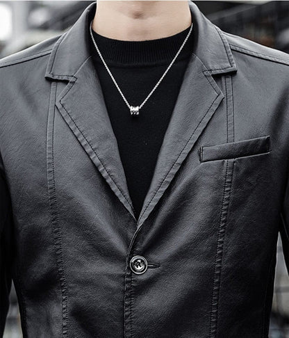 High Quality5XL Men's Fashion Business Elegant Solid Color Teen Leather Jacket Casual Slim Gentleman Italian Style Formal Blazer