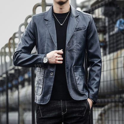 High Quality5XL Men's Fashion Business Elegant Solid Color Teen Leather Jacket Casual Slim Gentleman Italian Style Formal Blazer