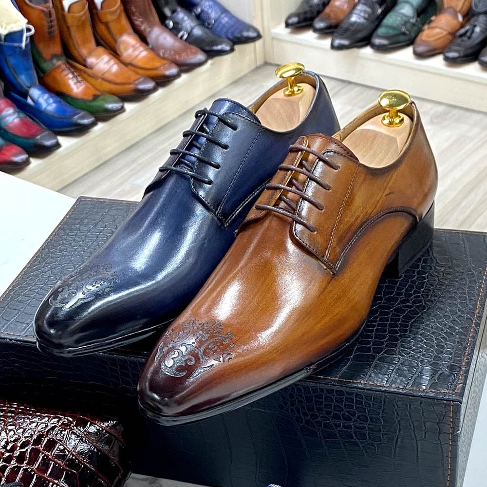 Classic Business Shoes Men Oxford Derby Genuine Leather Pointed Toe Fashion Lace Up High Quality Office Wedding Formal Shoe Male