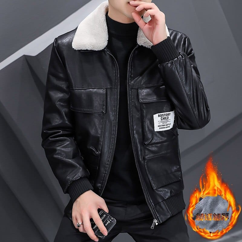 Men Jacket Winter Faux Fur Coat Casual Motor PU Leather Male Spring Autumn Solid Color Vintage Pele Overcoat Leather Jacket