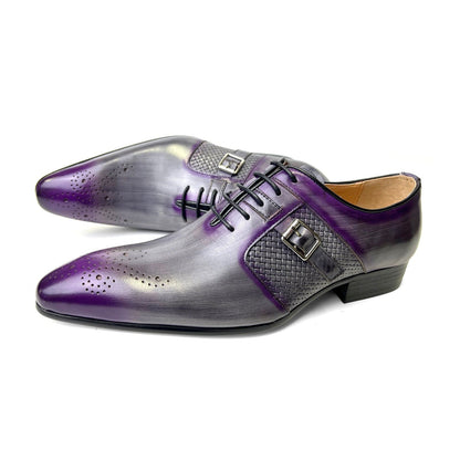 Luxury Brand Mens Dress Wedding High Quality Shoes  Brogues Leather Purple Mixed Colors Oxford Pointed Toe Shoes