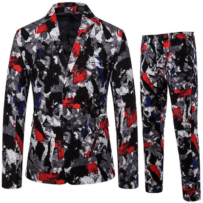 New Men's Fashion Suit Two-piece Casual Blazers 3D Floral Print Fashion Men Blazer Mens Suits with Pants Party Stage Bar