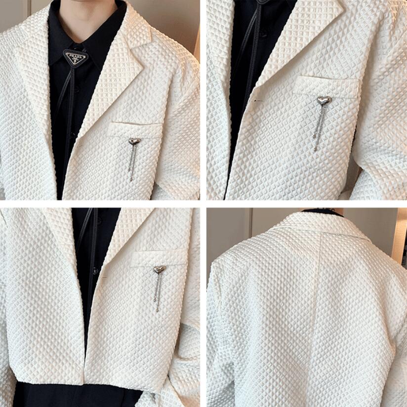 2022 Brand Clothing Men&#39;s Chic Short Blazer New Spring Suit Coat Irregular Hem Fashion Design Black White Slim Fit Jacket S-2XL