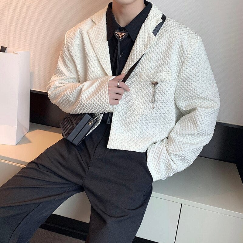 2022 Brand Clothing Men&#39;s Chic Short Blazer New Spring Suit Coat Irregular Hem Fashion Design Black White Slim Fit Jacket S-2XL