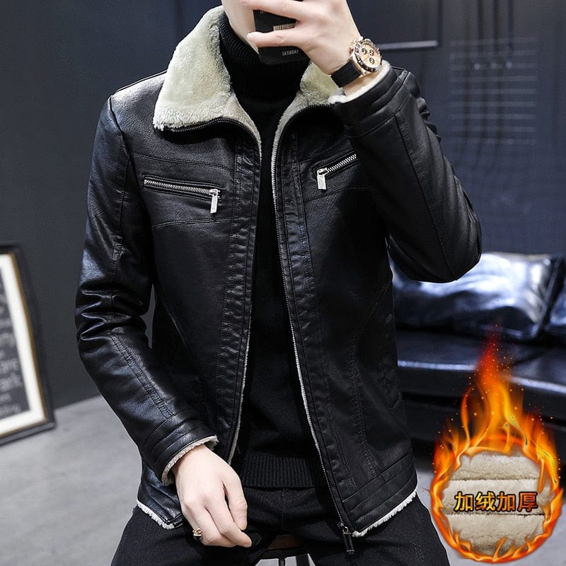 Men Jacket Winter Faux Fur Coat Casual Motor PU Leather Male Spring Autumn Solid Color Vintage Pele Overcoat Leather Jacket