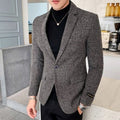 New Men Casual Blazer British Style Business Slim Fit Plaid Suit Coat Long Sleeve Male Formal Single Buckle Suit Jacket