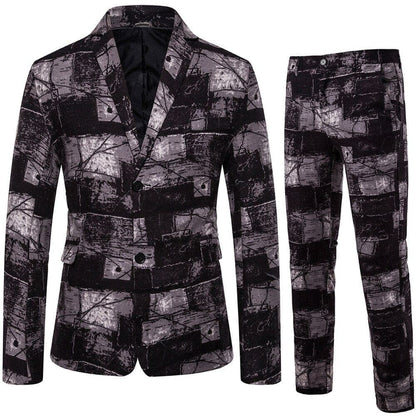 New Men's Fashion Suit Two-piece Casual Blazers 3D Floral Print Fashion Men Blazer Mens Suits with Pants Party Stage Bar