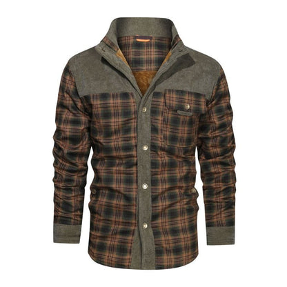 Fannel Shirt Style Jacket Autumn Winter Men's Warm Cotton Outwear Fleece Thick Daily Leisure Multiple Pockets Coat
