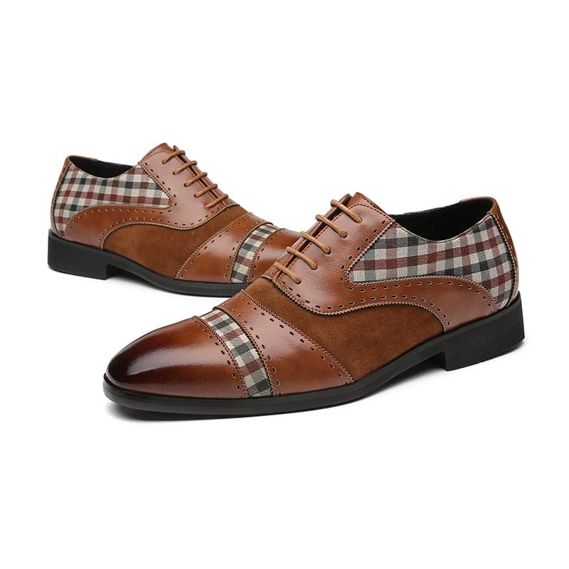 Men's Brogue Shoes Brown Black Patchwork Fabric Business Lace-up Breathable Dress Shoes  Men Casual Shoes Free Shipping