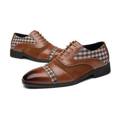 Men's Brogue Shoes Brown Black Patchwork Fabric Business Lace-up Breathable Dress Shoes  Men Casual Shoes Free Shipping