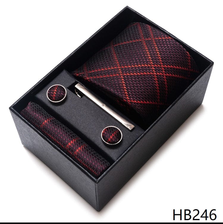 Silk Brand Tie Handkerchief Cufflink Set Necktie Holiday Gift Box Man's Blue Gold Suit Accessories Slim Cravat Wedding Gravatas