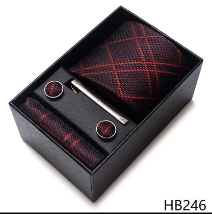 Silk Brand Tie Handkerchief Cufflink Set Necktie Holiday Gift Box Man's Blue Gold Suit Accessories Slim Cravat Wedding Gravatas