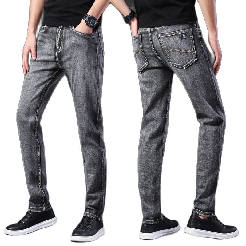 2022  Straight Men&#39;s Classic Blue Black Grey Denim Elastic Regular Fit Male Stretch Jeans Business Casual  Style Pants