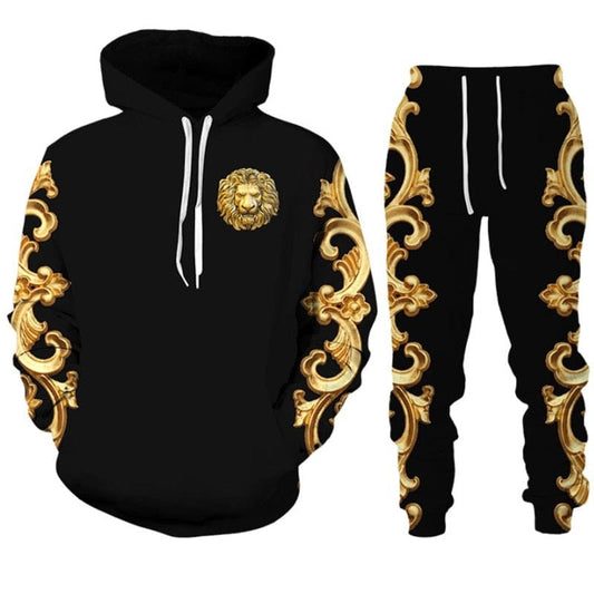 Spring Autumn Two Piece Set 3D Lion Print Men's Hoodies Sweat Pants Sportswear Suits Fashion Men Sweatshirt Sets Tracksuit