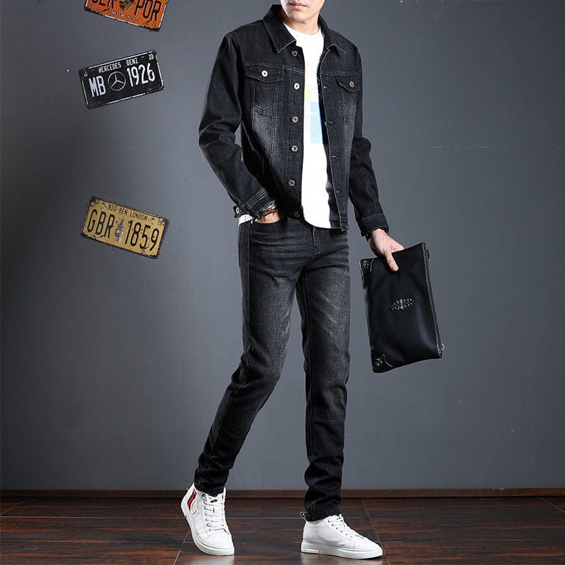 Spring denim jacket men 2021 new suit jacket jacket pants two pieces of men&#39;s spring and autumn models